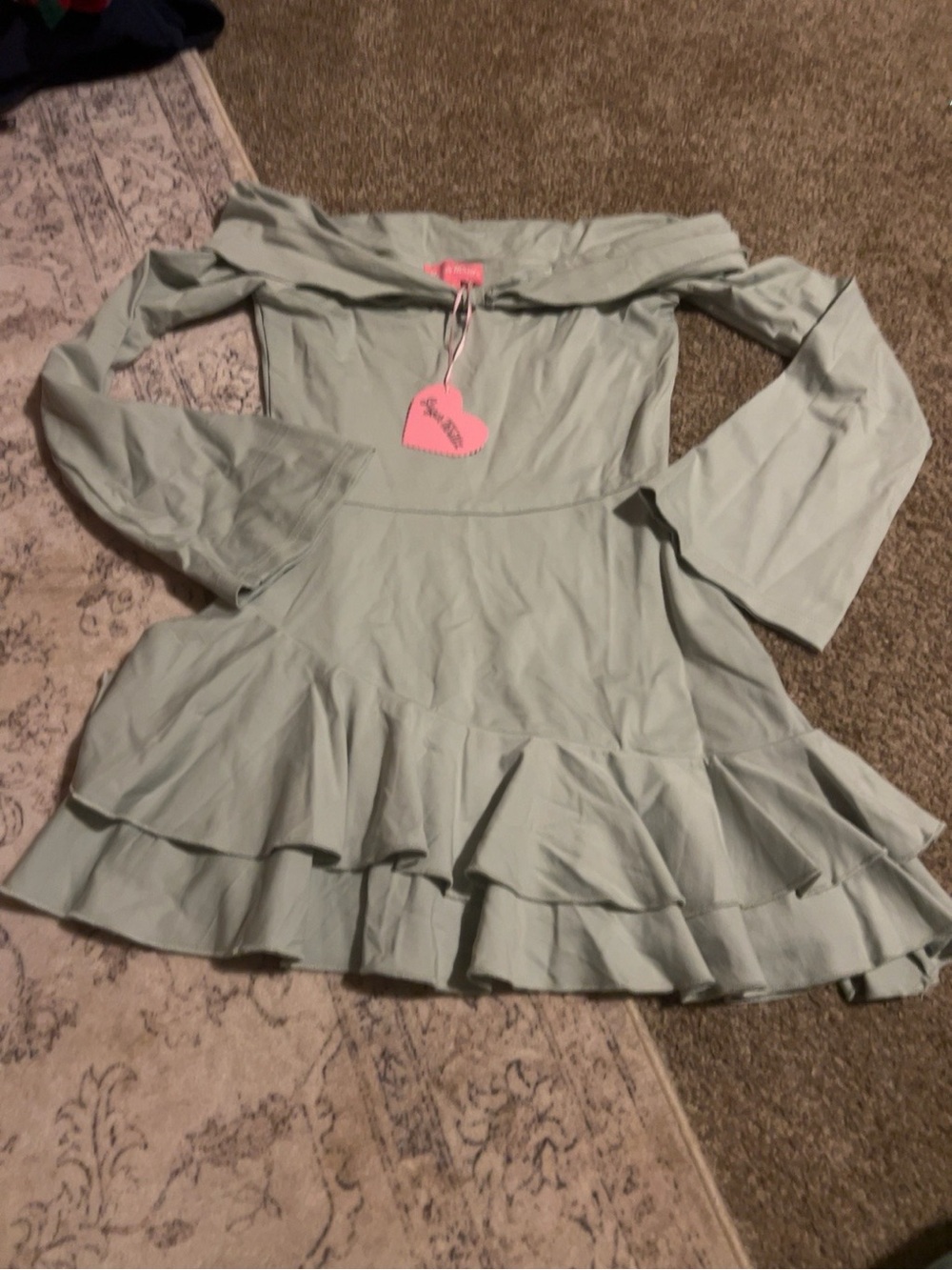NWT Sugar Thrillz Sage Green Off Shoulder Ruffle Mini Dress Small